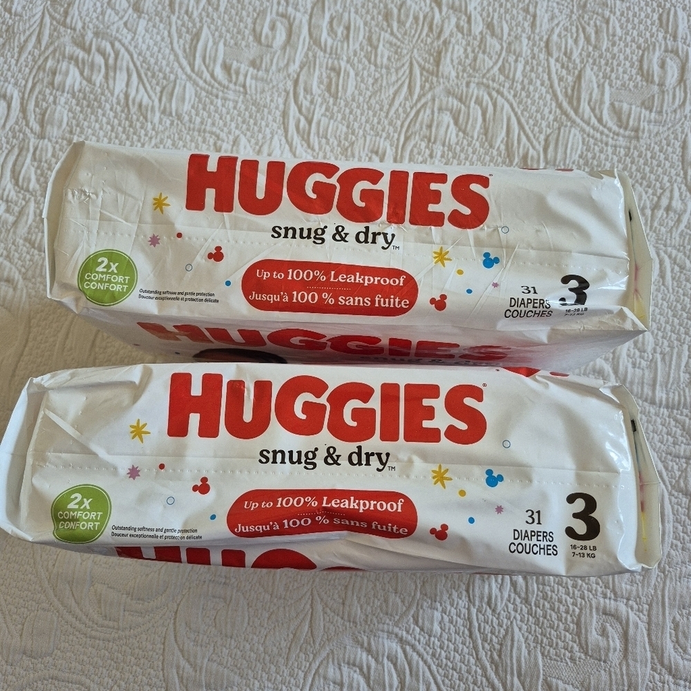 Huggies snug & dry 2 unopened packages of size 3, 31 count each NEW - Picture 2 of 3